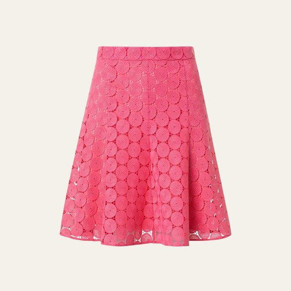 Akris Punto Flamingo Pink Guipure Lace Flared Skirt Sz 8 Romantic Chic